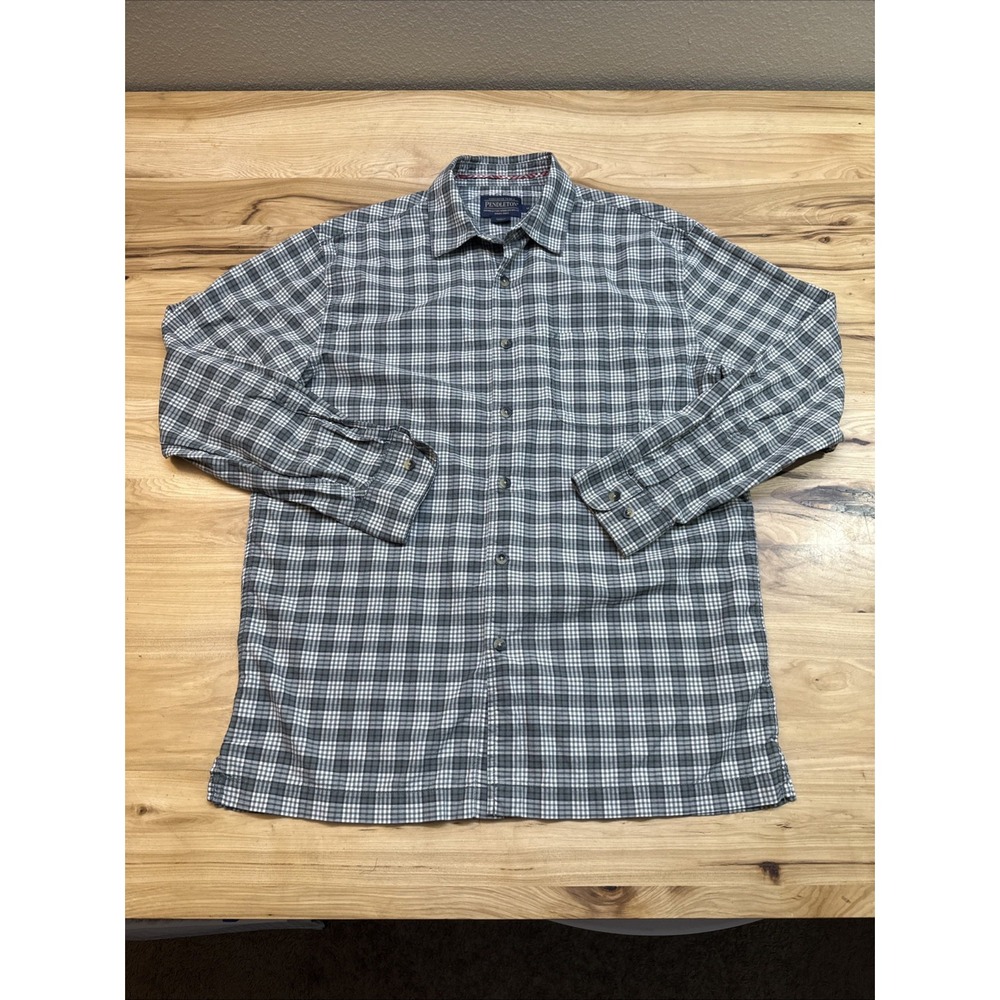 Pendleton Shirt Men's Medium Green Checked Bonneville Cotton Pocket Outdoor